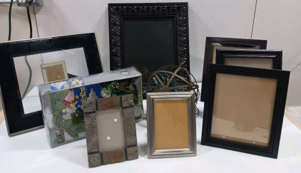 (3) 8×10 Picture Frames (1) Metal Ball W/Lights (2) 5×7 Picture Frames (1) 19×16 Wooden Frame (1) Lighted Bridal Garland & More!