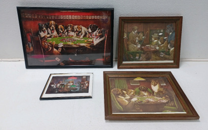 (4) Pictures Of Dogs Playing Poker (One Is Missing Side Of Frame) Sizes; 15"&times;22", 13"&times;16", 8"&times;10"