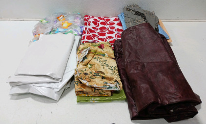 Assorted Plastic Table Cloths (2) Valentin Table Cloths (1) Blow Up Water Toy & More