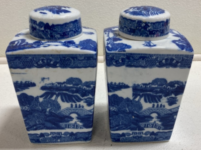 (2) Matching Asian Blue and White Ginger Jars