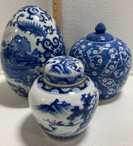 (3) Blue and White Asian Inspired Home Decor
