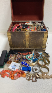 Storage Trunk of Assorted Costume Jewelry and Accessories