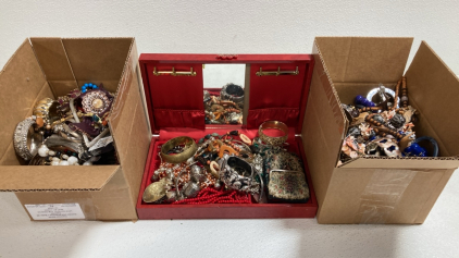 Jewelry Box and (2) Small Boxes of Assorted Costume Jewelry