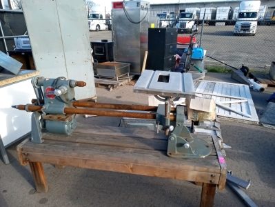 Shop smith wood working machine bolted in to table 63"1/2 long 18"wide good working order