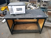 Work bench black fair condition 48"1/2 long 24"wide emerson microwave black 19"long 13"1/2 Wide good working order