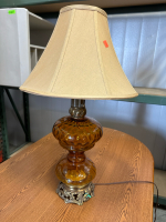 Gold Accent Lamp w/ Tan Shade, Orange Tinted Glass