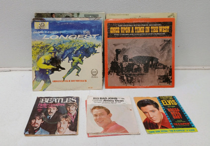 (11) Vintage Assorted Records Including Elvis Presley, Jimmy Dean, Rolling Stones, The Beatles & More