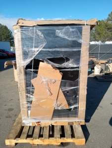 Brigade 800 series lat file 5 drawer black dented still in crate with plastic wrap 66"1/2 long by 43"1/2 Wide