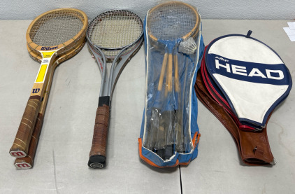 (4) Tennis Rackets (1) Badminton Set