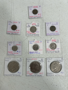 (10) Assorted Collectible Coins: Denver Mint , Philadelphia Mint , Error, Steel Pennies and more