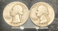 (2) 1953 90% Silver Quarters— Verified Authentic