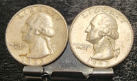 (2) 1963 90% Silver Quarters— Verified Authentic