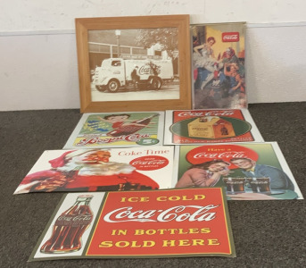 (6)Vintage Coca Cola Wall Hangings With (1) Framed Coca Cola Picture