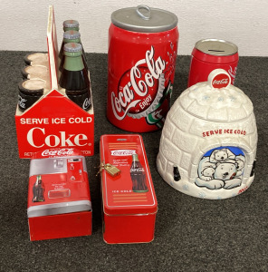 Set of Coca-Cola Decor!- (3) Coke Cookie Jars And (3) Coke Tins