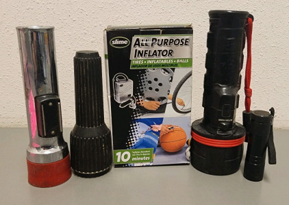 All Purpose Inflator For Tires And Sports Balls, (4) Untested Flashlights