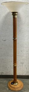 Wood Floor Lamp w/ Gold Tone Accents & Foot Button Switch