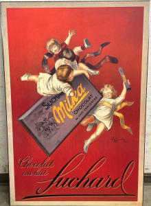 Vintage French Art XL Framed Reprint &ldquo;Chocolat Au Lait Fuchard&rdquo; - 36.5&rdquo;x54.25&rdquo;