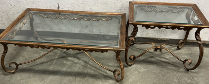 Metal/Glass Coffee Table w/ Single Matching Side Table
