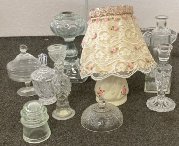 (1) Lamp, Misc Glass Items