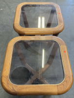 Pair of Wooden Glass Top Tables