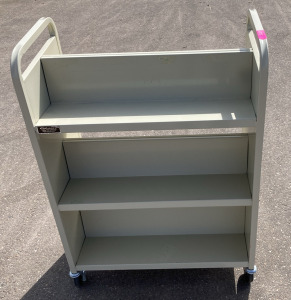 3 Tier 2 Sided Beige Rolling Book Shelf