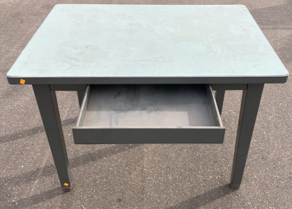 Heavy Duty Grey Metal Shop Table With Hidden Drawer