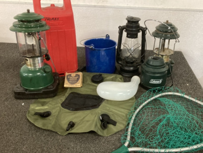 Various Lanterns, Small Net, Camp Cooking Pot, Water Bladder