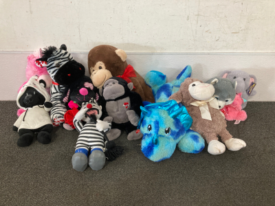 (12) Different Variety&rsquo;s Stuffed Animals Including- Zebra, Moneky, Goat, & More