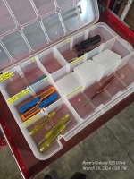 20 1/2” x 17” x 51” HI LINE STORAGE CUBBY WITH PLASTIC BINS FULL OF ELECTRICAL CONNECTORS - 7