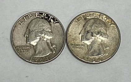 (2) 90% Silver Washington Quarters Dated 1964