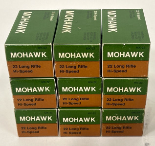 (9) Boxes Of Remington MOHAWK 22 Long Rifle Ammunition Cartridges