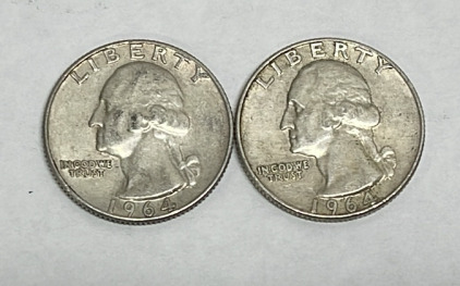 (2) 90% Silver Washington Quarters Dated 1964