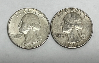(2) 90% Silver Washington Quarters Dated 1962