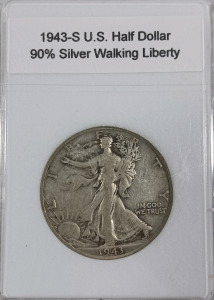 1943-S US Half Dollar 90% Silver Walking Liberty Coin