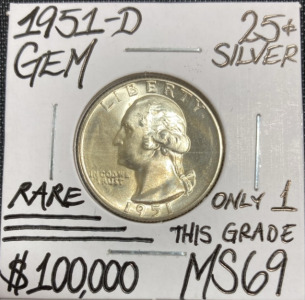 1951-D MS69 RARE Washington Quarter - Only 1 This Grade