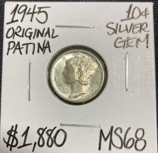 1945 MS68 Gem Silver Mercury Dime