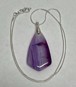 60.55 ct. Purple Striped Onyx Gemstone W/ Silver .925 Necklace
