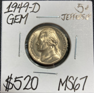 1949-D MS67 Mint State Jefferson Nickel