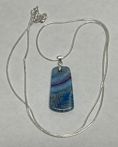 24.65 ct. Blue Fire Dragon Agate Gemstone W/ Silver .925 Necklace
