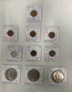 (10) Assorted Collectible Coins: Denver Mint , Philadelphia Mint , Error, Steel Pennies and more