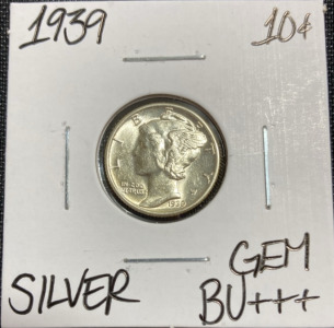 1939 Gem BU+++ Silver Mercury Dime