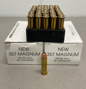 (100) Rounds Of New 357 Magnum 158 Grain F.M.J. Ammunition Cartridges