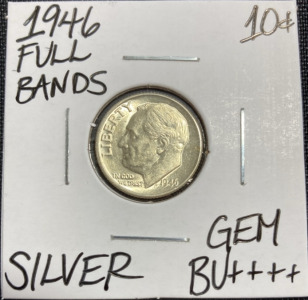 1946 Gem BU++++ Full Bands Silver Roosevelt Dime