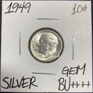 1949 Gem BU++++ Silver Roosevelt Dime