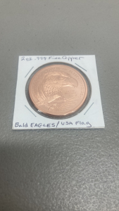 (1) 2oz .999 Fine Copper Bald Eagles/USA Flag