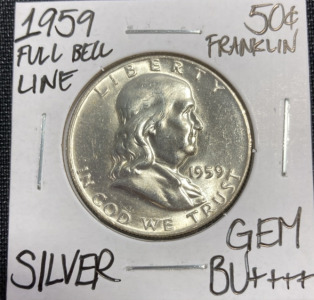 1959 Gem BU++++ Full Bell Line Franklin Half Dollar