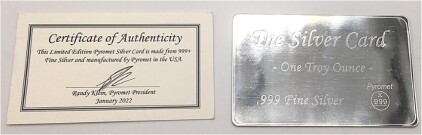 One Troy Oz .999 Fine Silver Card