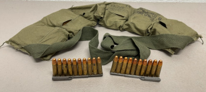 (120) Rounds Of 30 Carbine Ammunition Cartridges W/ 12 Quick Load Stripper Clips And 1 Military Ammunition Belt