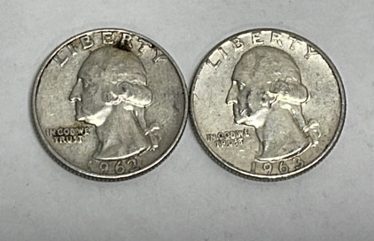 (2) 90% Silver Washington Quarters Dated 1962 And 1963