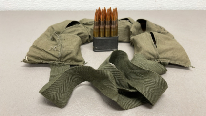 (48) Rounds Of 30-06 Ammunition Cartridges W/ 6 Magazines And 1 Military Ammunition Belt